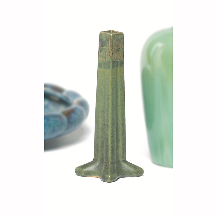 Appraisal: Fulper vase footed four-sided form covered in a green matt