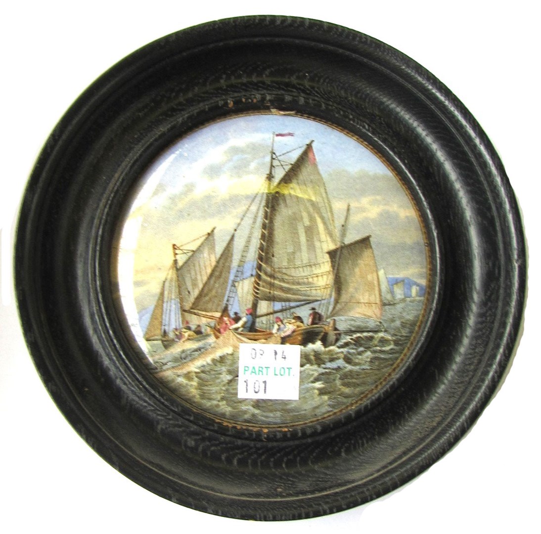 Appraisal: Ten prattware pot lids in turned wooden frames including The