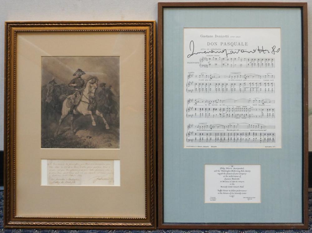 Appraisal: Hand-Written Note of Mounted Soldier Engraving and Framed Musical Score