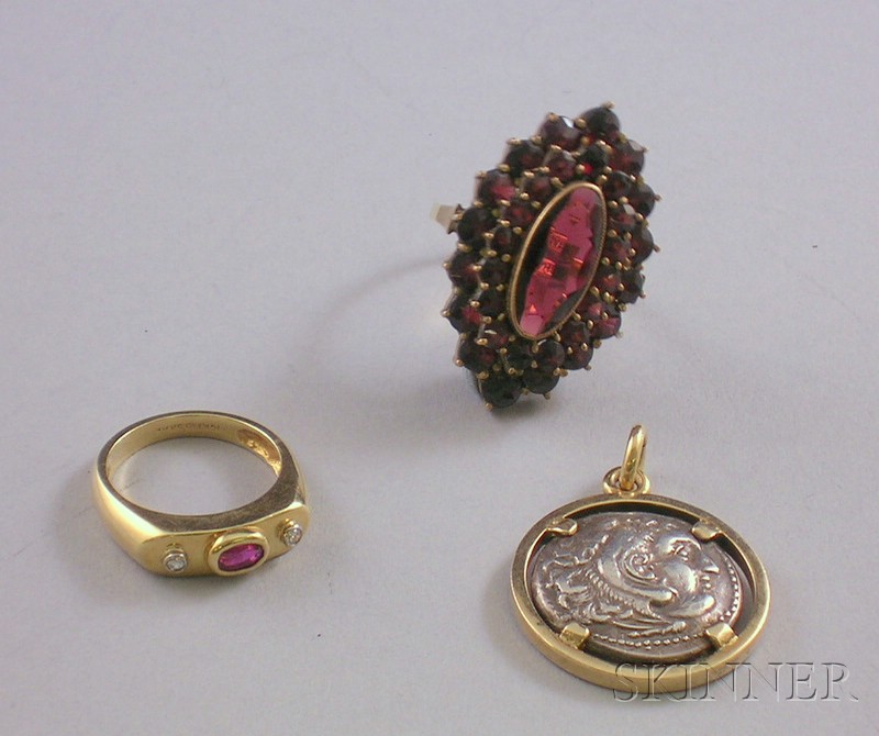 Appraisal: Three Gold Jewelry Items a kt gold ruby and diamond