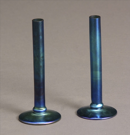 Appraisal: Pair of Carder Steuben Blue Aurene Stick Vases Shape No