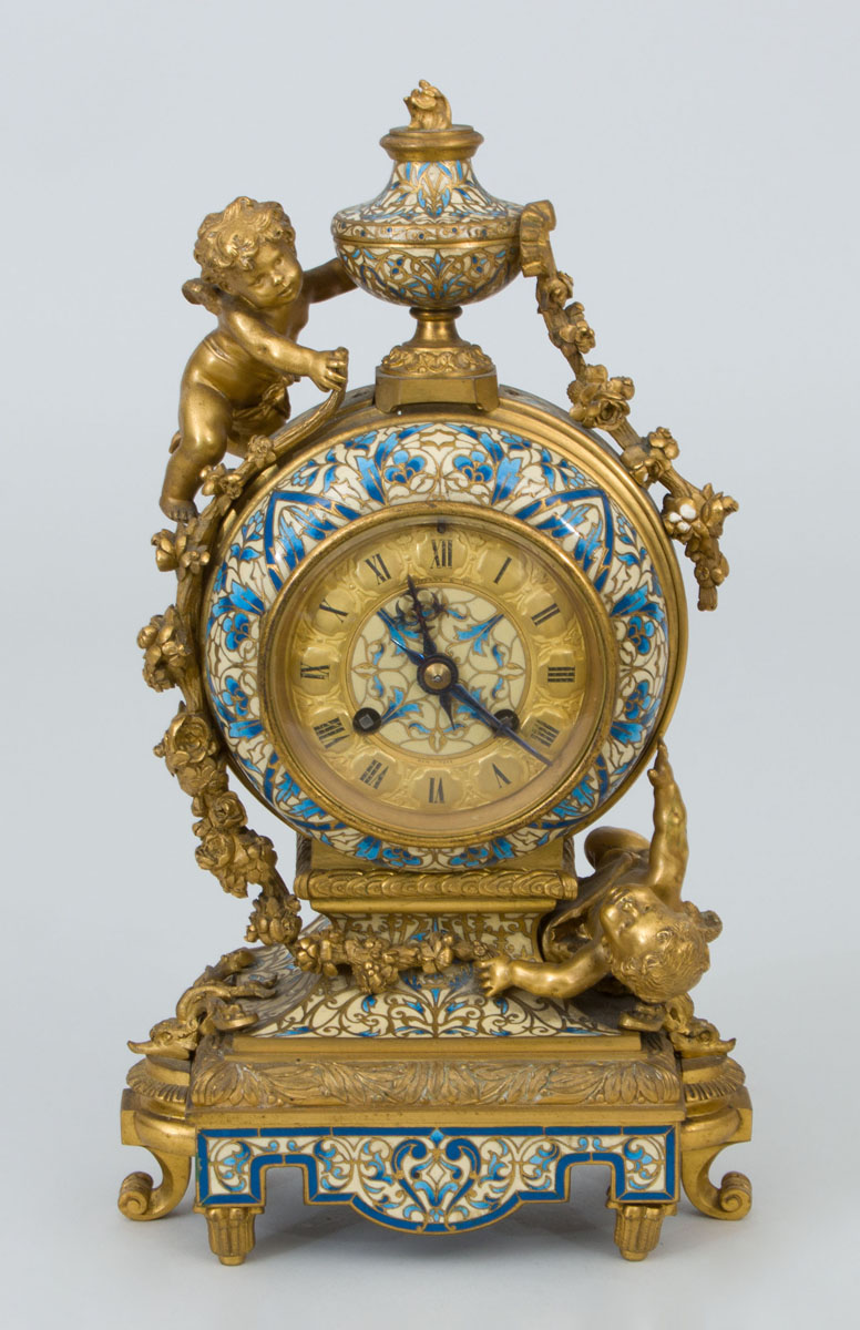 Appraisal: French Champlev Enamel Mantel Clock Japy Freres Retailed by Tiffany