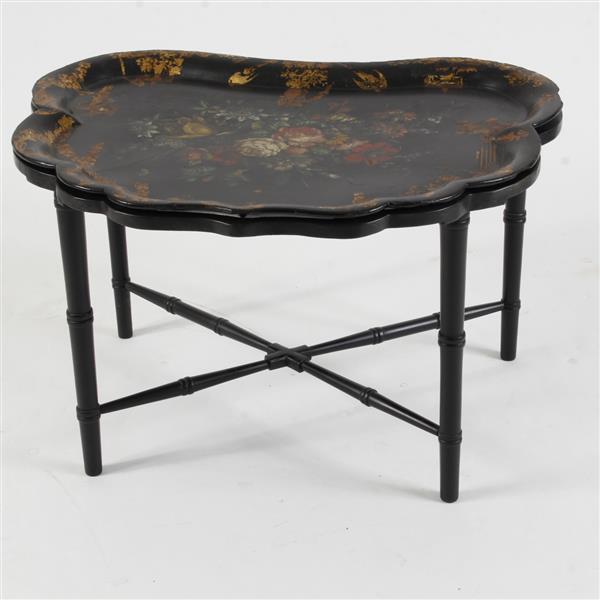 Appraisal: English th Century Paper Mache Tea Serving Tray on ebonized