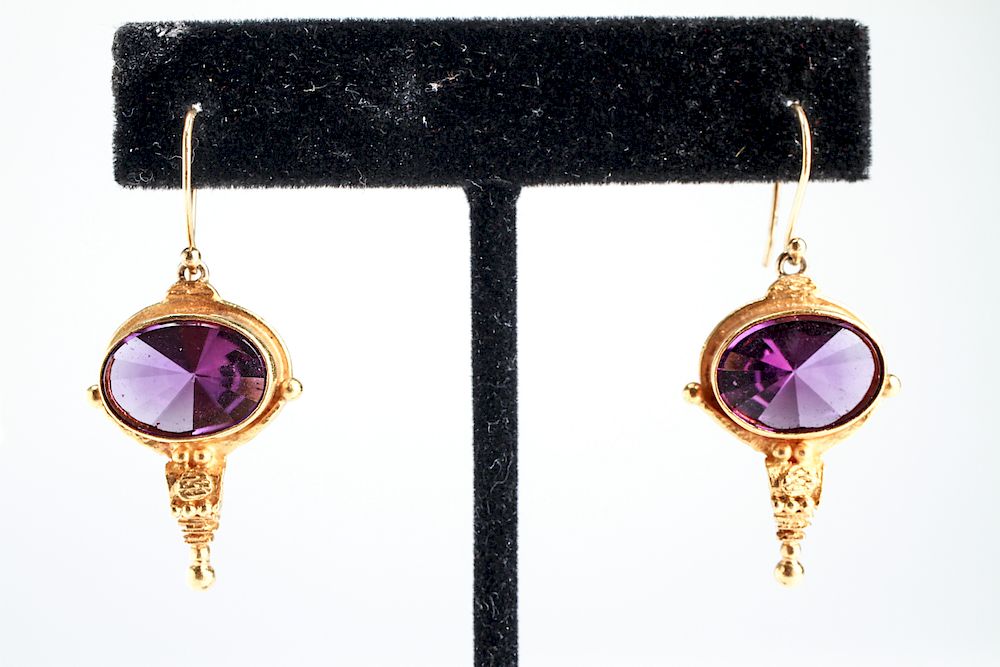 Appraisal: K Yellow Gold Amethyst Earrings K yellow gold and amethyst