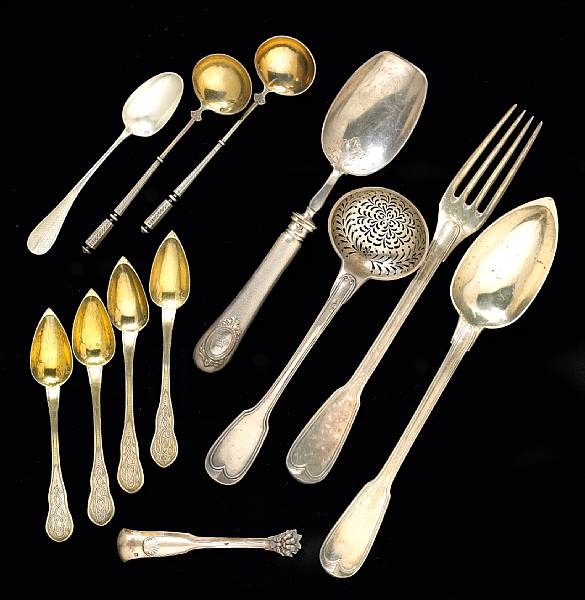 Appraisal: A French silver flatware group Comprising Fiddle Thread serving fork