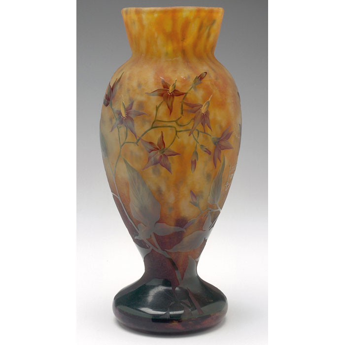 Appraisal: Daum vase cameo cut flowers against a mottled yellow blue