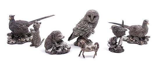 Appraisal: A Group of Six Country Artists 'Silver Filled' Animals A