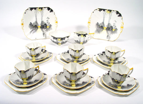 Appraisal: Shelley six place teaset hand coloured and transfer printed with