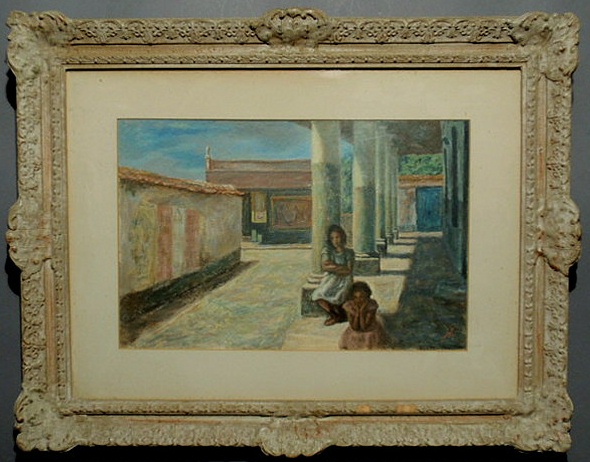 Appraisal: Bookbinder Jack American - pastel of children in a columned