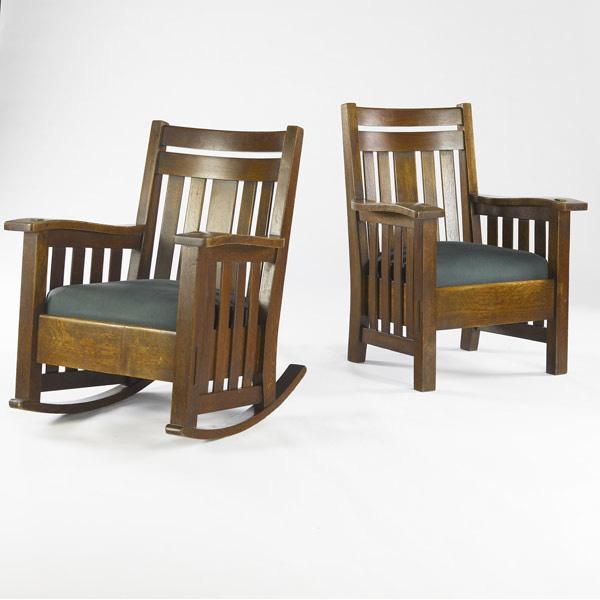 Appraisal: HARDEN Matching double crest rail armchair and rocker with curved