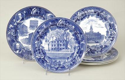 Appraisal: Six Wedgwood Blue Transfer-Printed Topographical Plates Marked to in diam