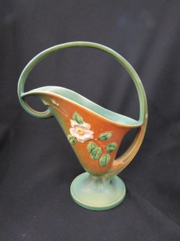 Appraisal: Roseville Pottery White Rose Basket green - 's excellent