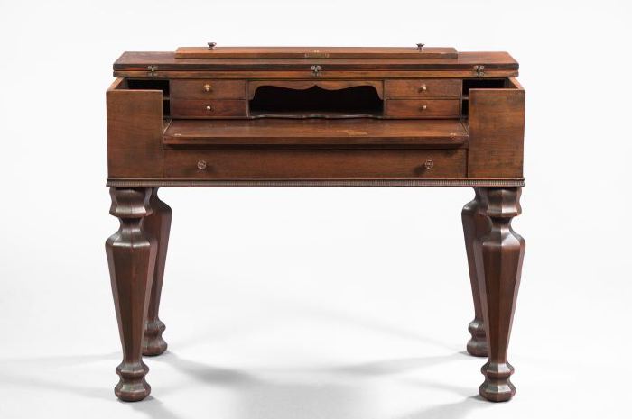 Appraisal: Late Classical-Style Mahogany Spinet Desk early th century with the