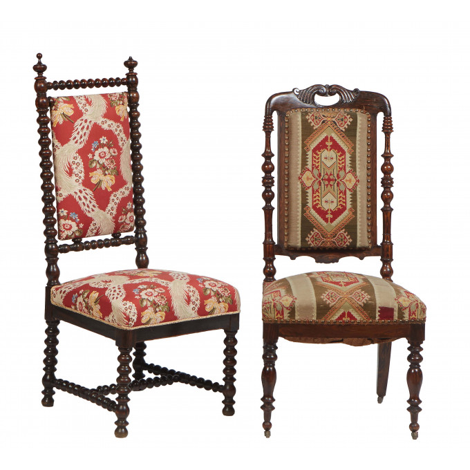 Appraisal: Two French Carved Walnut Hall Chairs c one with bobbin