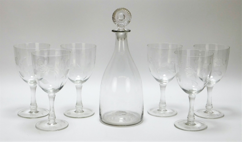 Appraisal: - TH C PC DECANTER WINE GLASSES STEMWARE SET United