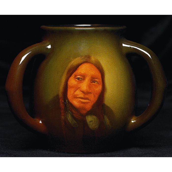 Appraisal: Rookwood vessel three handled Standard glaze form with Sioux Indian