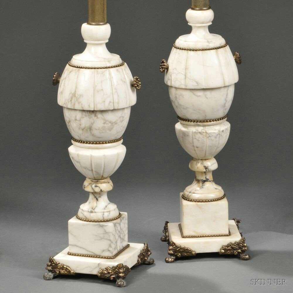 Appraisal: Pair of Alabaster and Metal-mounted Lamps th century each with