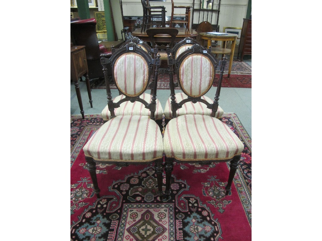 Appraisal: Set of four Edwardian upholstered parlour chairs