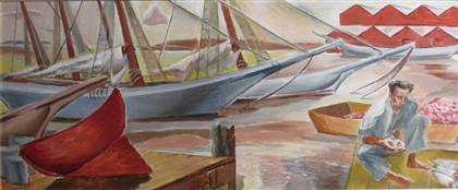 Appraisal: DOROTHY VAN LOAN american - two harbour scenes FISHERMAN BY