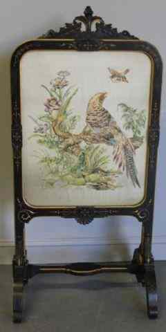 Appraisal: Antique Embroidered Fire Screen From a Bronxville NY estate Dimensions