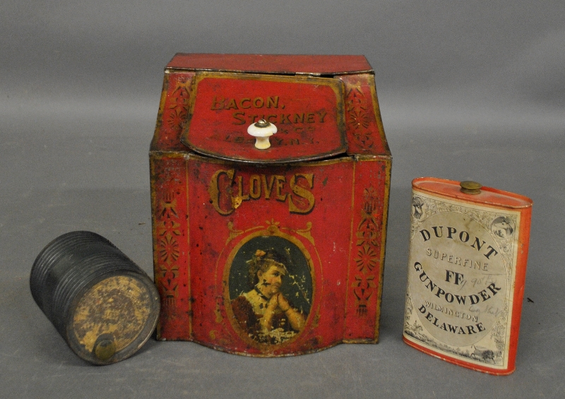 Appraisal: - Bacon Stickney Co Albany NY tin cloves bin h