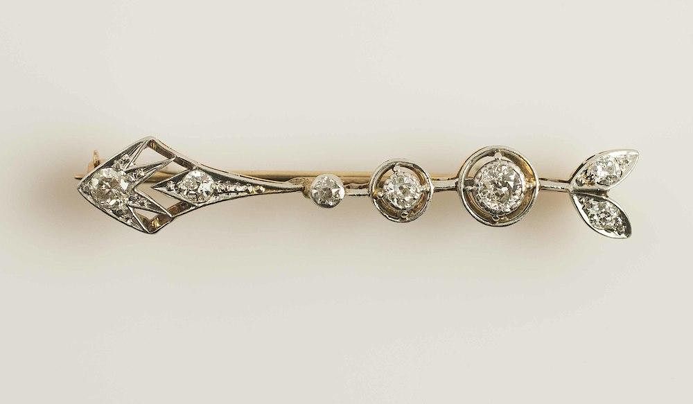 Appraisal: Diamond Bar Pin Platinum topped gold bar pin accented by