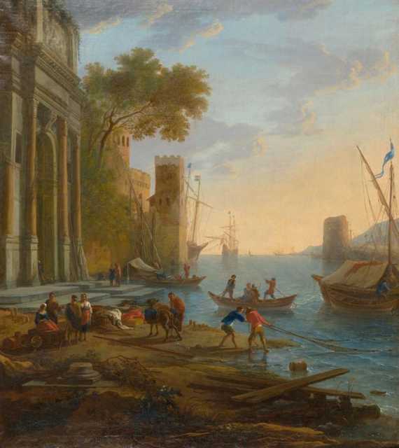 Appraisal: LORRAIN CLAUDE Champagne - Rome Circle of Mediterranean harbour landscape