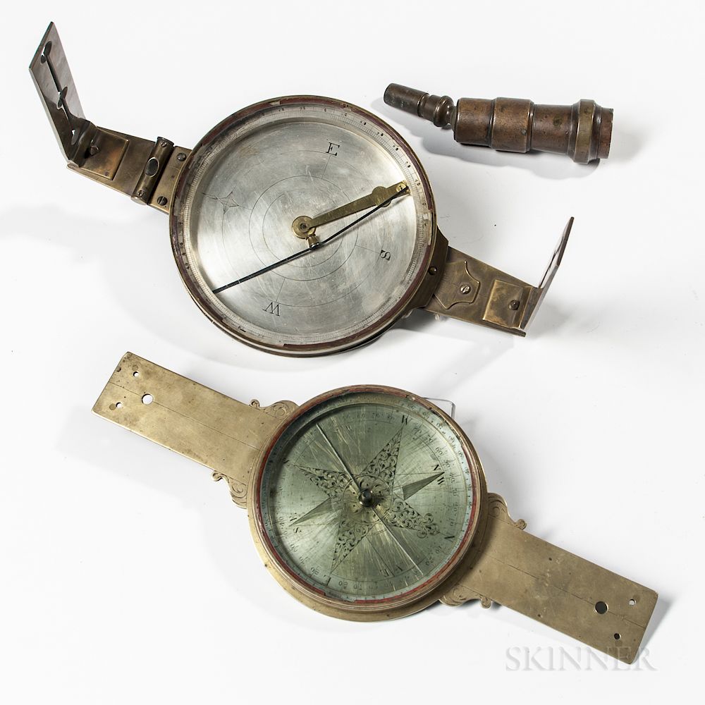 Appraisal: Two Brass Surveyor's Compasses for Restoration Two Brass Surveyor's Compasses