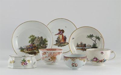 Appraisal: Two Meissen saucers and a third H scht painted with