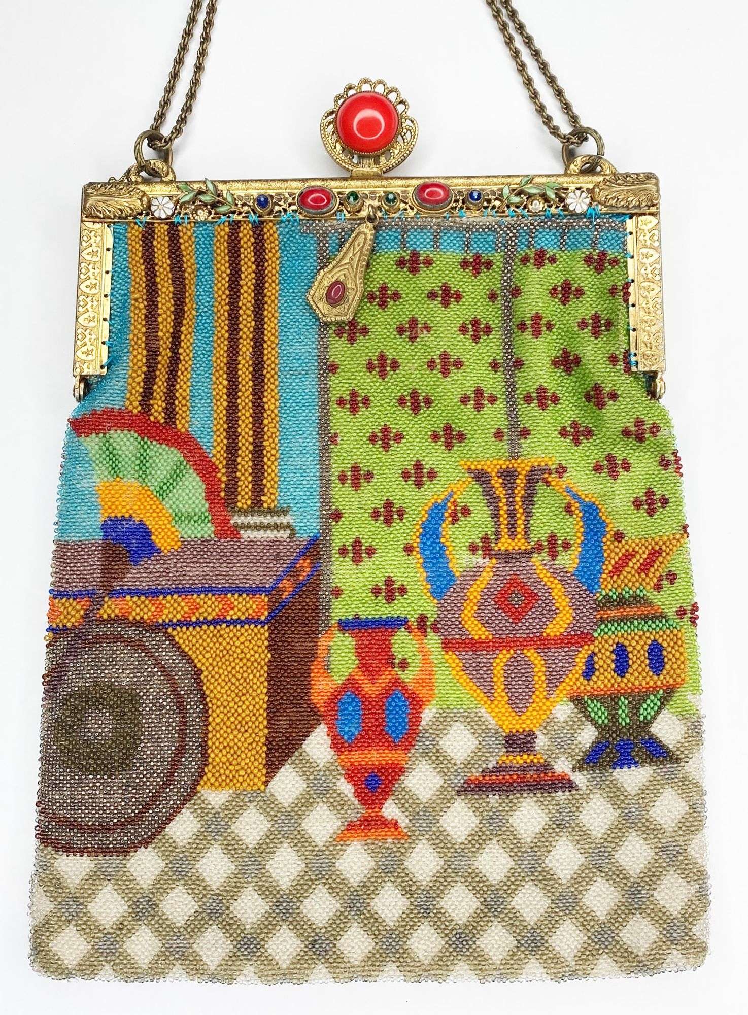 Appraisal: Micro Beaded Hand Bag with Palalce Jars and Jeweled and