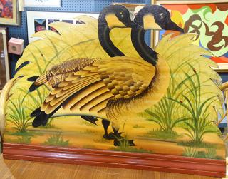 Appraisal: Polychrome painted firescreen depicting a pair of Canadian geese h