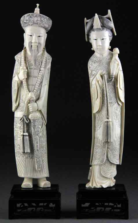 Appraisal: Pr Finely Carved Chinese Carved Ivory FiguresDepicting an Emperor and