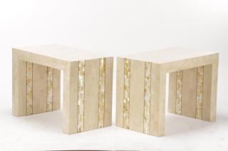 Appraisal: Pair Maitland Smith Tessellated Stone MOP Tables Attributed to Maitland