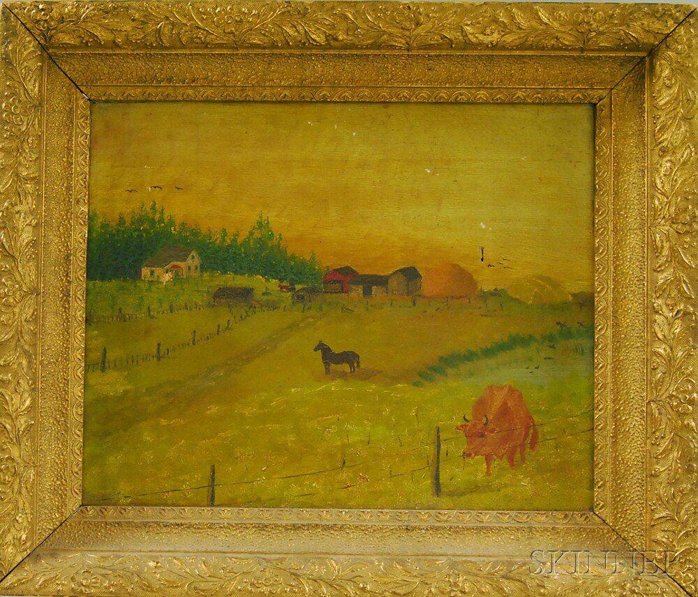 Appraisal: American School th Century Farmstead Landscape Unsigned Oil on canvas