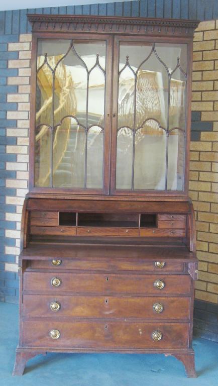 Appraisal: A George III mahogany Cylinder Bureau Bookcase having a pair