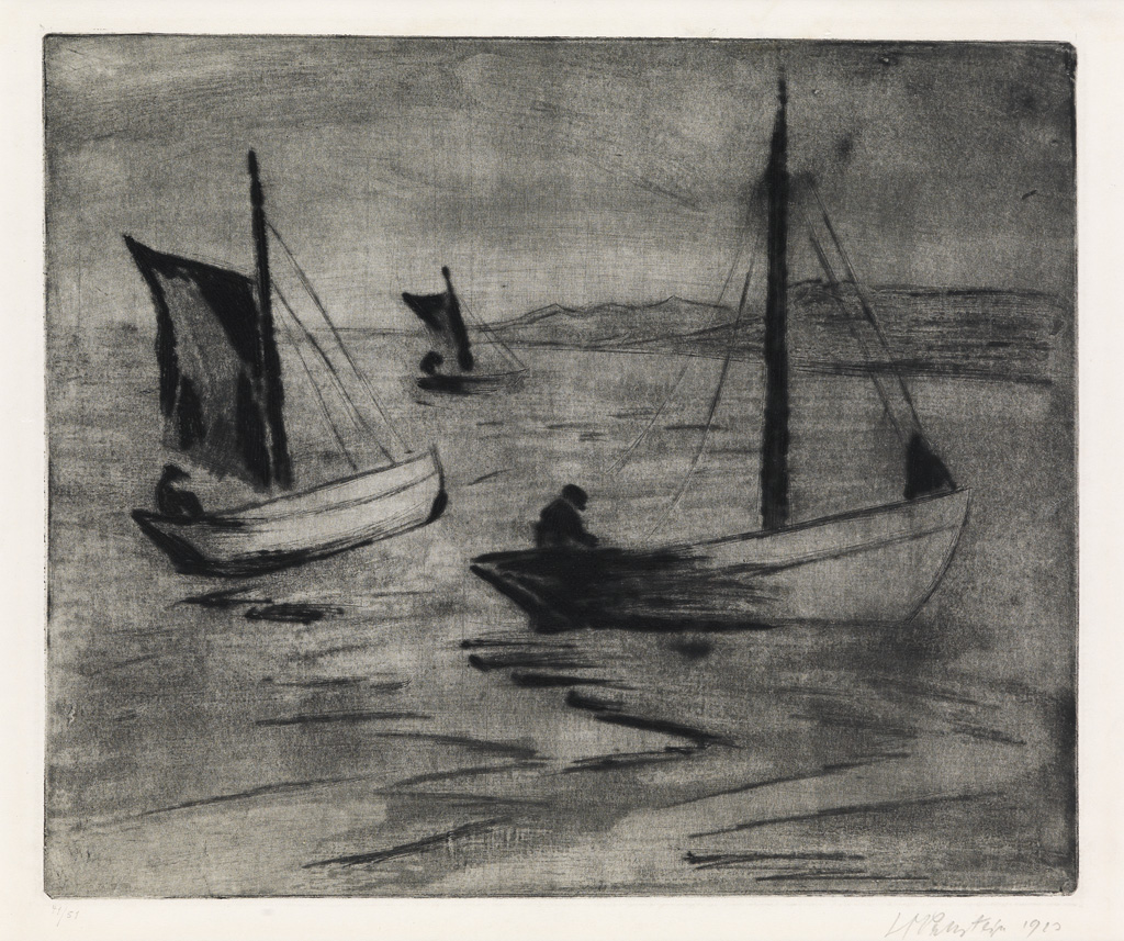 Appraisal: MAX PECHSTEIN Segelboote vor der K ste Drypoint and aquatint