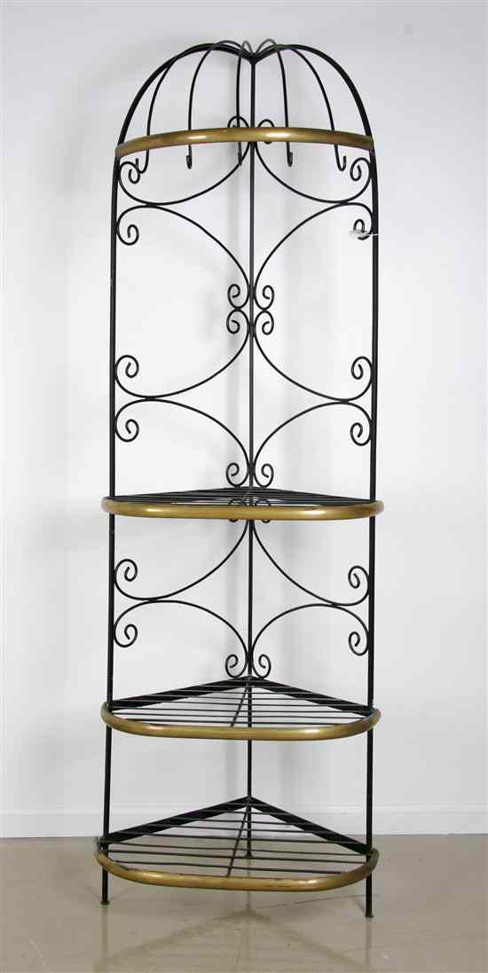 Appraisal: A French Provincial Style Iron and Brass Corner Baker's Rack