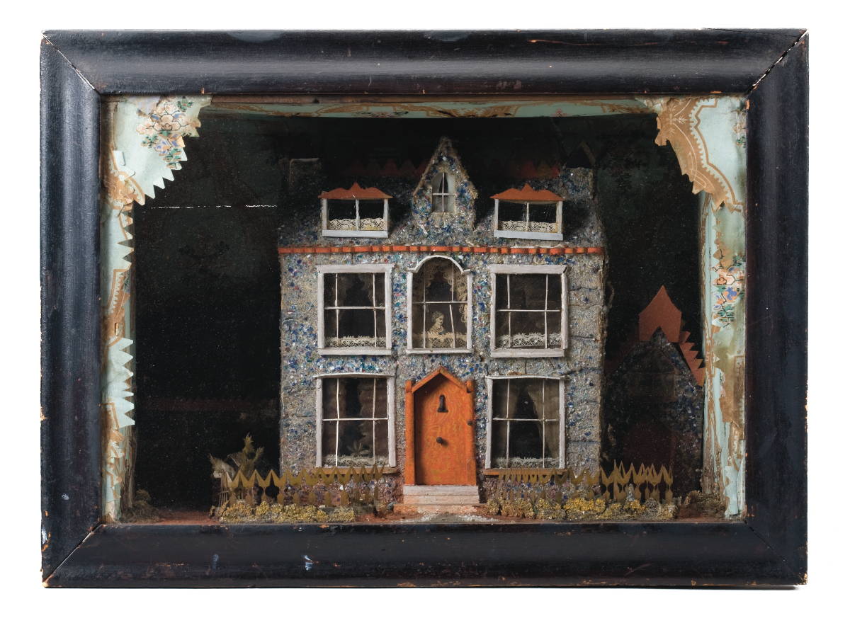 Appraisal: VICTORIAN SHADOWBOX OF A COTTAGE AND LANDSCAPE Height inches width