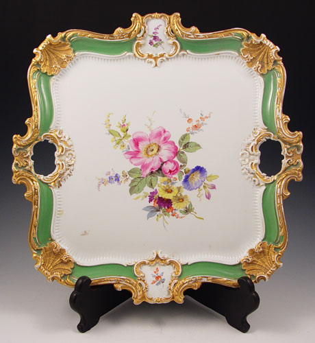 Appraisal: LARGE MEISSEN PLATTER Pierced handles scroll and shell motif hand