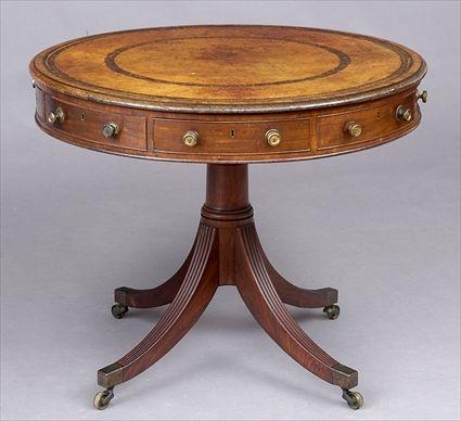 Appraisal: REGENCY MAHOGANY DIMINUTIVE DRUM TABLE The circular top with inset