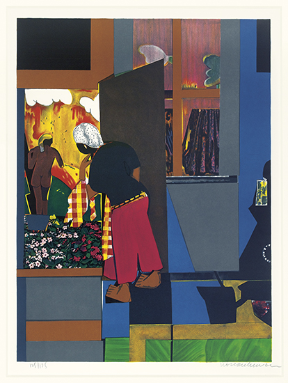 Appraisal: ROMARE BEARDEN The Open Door Color lithograph x mm x