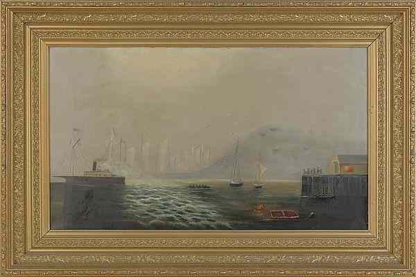 Appraisal: Continental oil on canvas harbor scene dated x