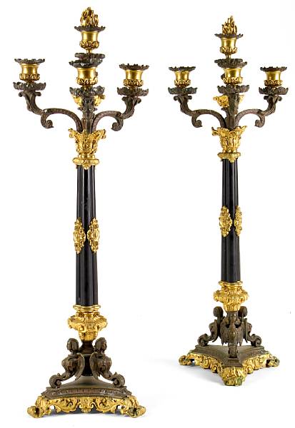 Appraisal: A pair of French gilt and patinated bronze and slate