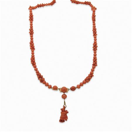 Appraisal: Antique Coral and Carved Coral Bead Gold and Carved Coral