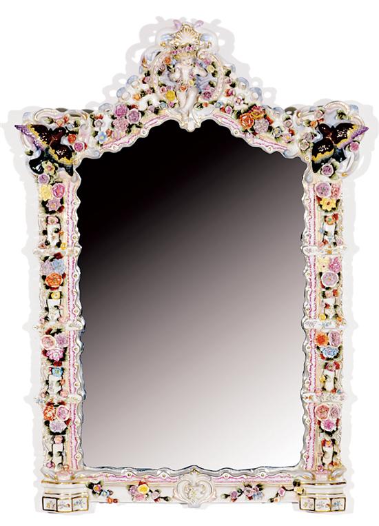 Appraisal: Meissen style porcelain framed mirror Rococo style heavily applied floral