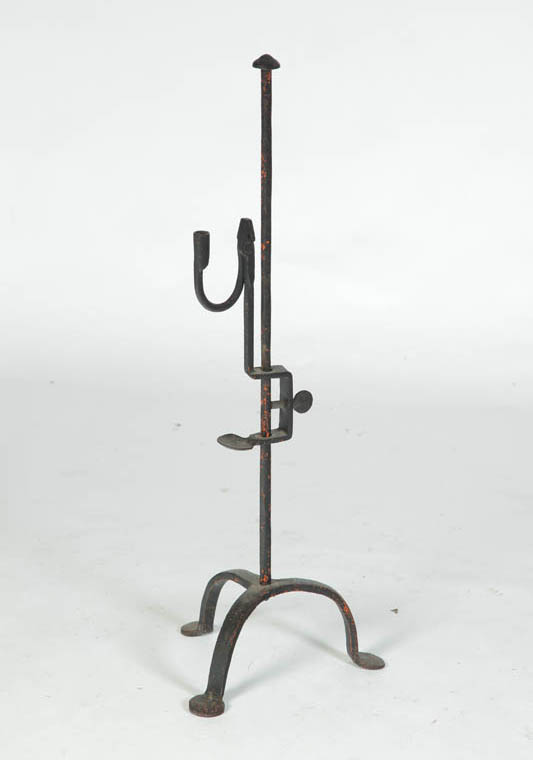 Appraisal: WROUGHT IRON LIGHTING DEVICE American th century-replica Standing rush light