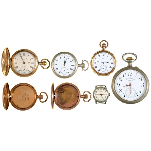 Appraisal: Five gold plated keyless lever hunting and other cased watches