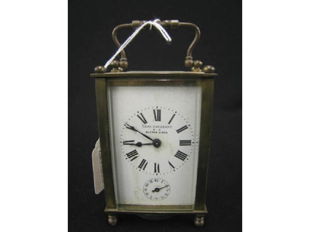 Appraisal: French Victorian Carriage Alarm Clock open escapement at top footed