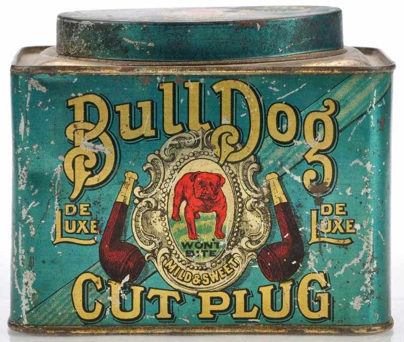 Appraisal: Bull Dog Cut Plug Slip Top Tin Description Scarce horizontal