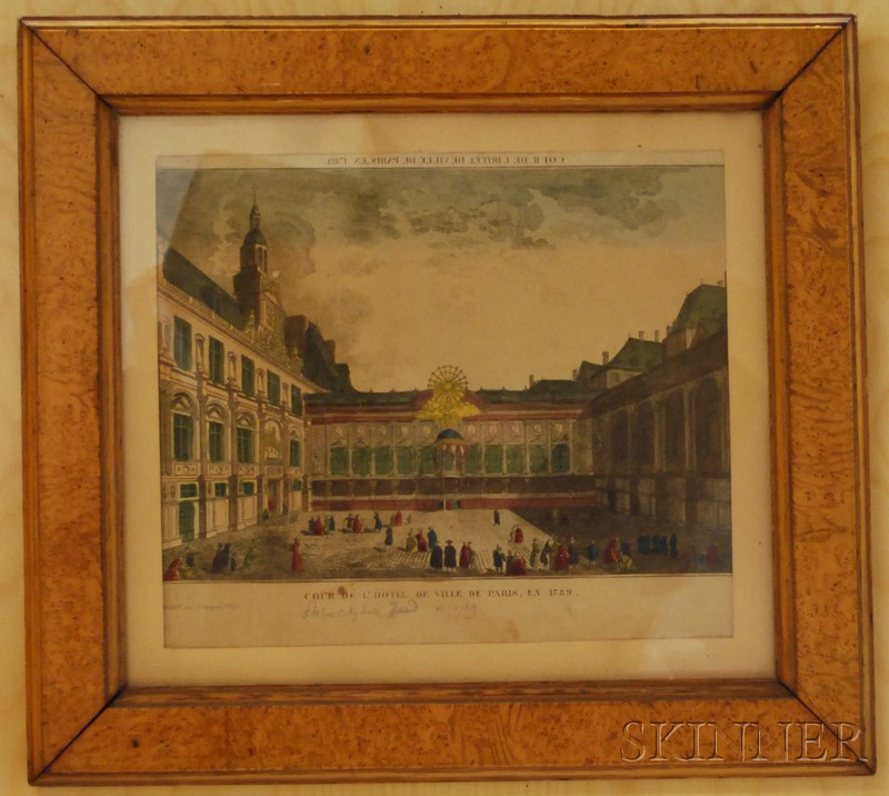 Appraisal: Framed Hand-colored Vue d'Optique of Paris Cour de l'Hotel de